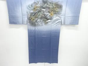 荒波に龍模様単衣男物長襦袢